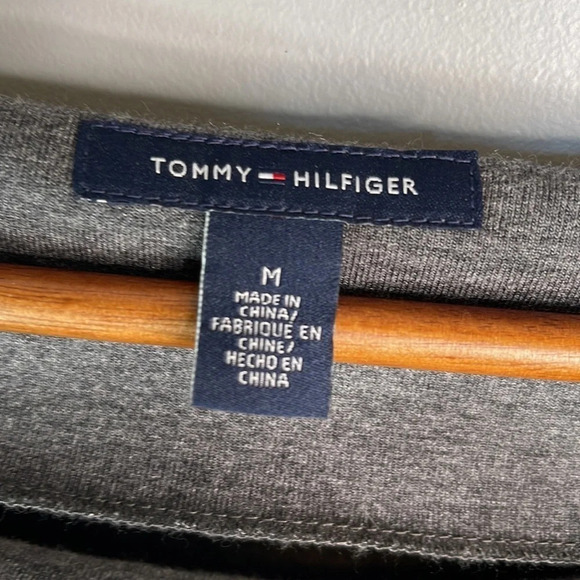 TOMMY HILFIGER Knit Dress Grey Ivory Navy Blue Stripe Boat Neck Preppy Size M - Picture 6 of 8